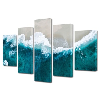 Set Tablouri Multicanvas, ArtDeco, Valuri agitate, Panza pe cadru de lemn, Decoratiuni Moderne pentru Casa, 5 piese, 110 x 200 cm Set Tablouri Multicanvas, ArtDeco, Valuri agitate, Panza pe cadru de lemn, Decoratiuni Moderne pentru Casa, 5 piese, 110 x 200 cm