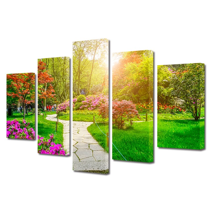 Set Tablouri Multicanvas, ArtDeco, Gradina botanica, Panza pe cadru de lemn, Decoratiuni Moderne pentru Casa, 5 piese, 80 x 150 cm