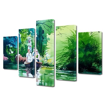 Set Tablouri Multicanvas, ArtDeco, Excursie in jungla tropicala, Panza pe cadru de lemn, Decoratiuni Moderne pentru Casa, 5 piese, 60 x 100 cm Set Tablouri Multicanvas, ArtDeco, Excursie in jungla tropicala, Panza pe cadru de lemn, Decoratiuni Moderne pentru Casa, 5 piese, 60 x 100 cm