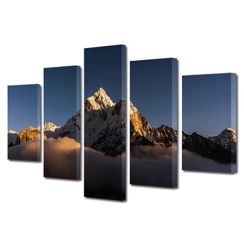 Set Tablouri Multicanvas, ArtDeco, Varf de munte iluminat, Panza pe cadru de lemn, Decoratiuni Moderne pentru Casa, 5 piese, 100 x 175 cm Set Tablouri Multicanvas, ArtDeco, Varf de munte iluminat, Panza pe cadru de lemn, Decoratiuni Moderne pentru Casa, 5 piese, 100 x 175 cm