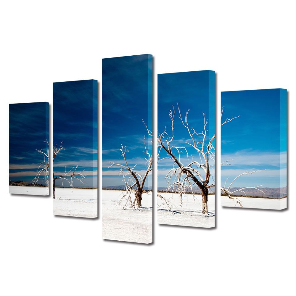 Set Tablouri Multicanvas, ArtDeco, Copaci inghetati sub cerul albastru, Panza pe cadru de lemn, Decoratiuni Moderne pentru Casa, 5 piese, 110 x 200 cm