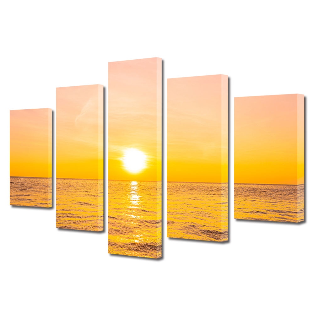 Set Tablouri Multicanvas, ArtDeco, Apus oranj, Panza pe cadru de lemn, Decoratiuni Moderne pentru Casa, 5 piese, 70 x 125 cm