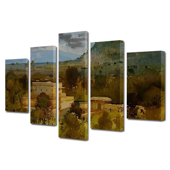 Set Tablouri Multicanvas, ArtDeco, Vulcan pictat sub cerul innorat, Panza pe cadru de lemn, Decoratiuni Moderne pentru Casa, 5 piese, 80 x 150 cm