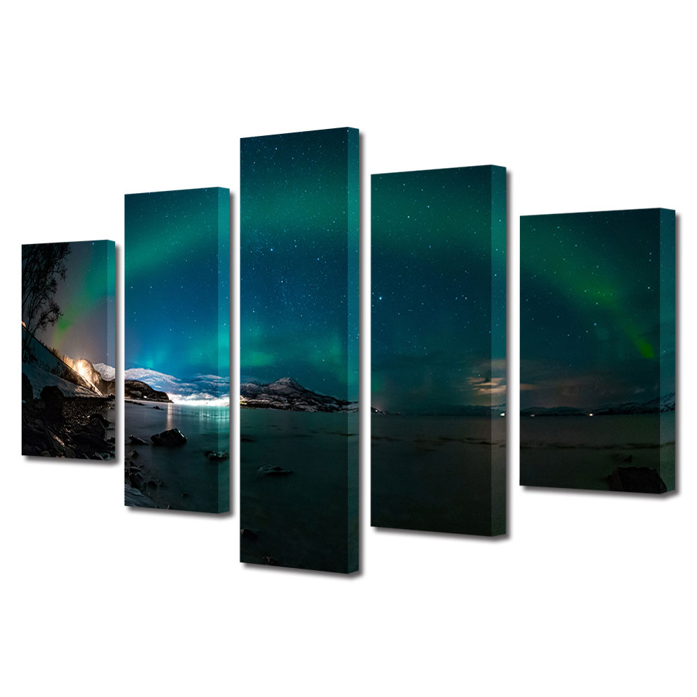 Set Tablouri Multicanvas, ArtDeco, Cer misterios, Panza pe cadru de lemn, Decoratiuni Moderne pentru Casa, 5 piese, 70 x 125 cm