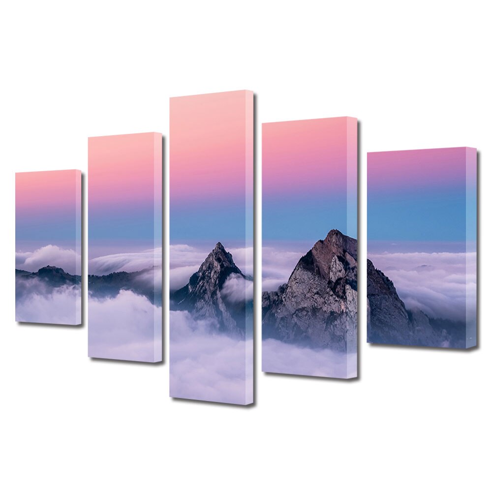 Set Tablouri Multicanvas, ArtDeco, Stanci incetosate, Panza pe cadru de lemn, Decoratiuni Moderne pentru Casa, 5 piese, 100 x 175 cm