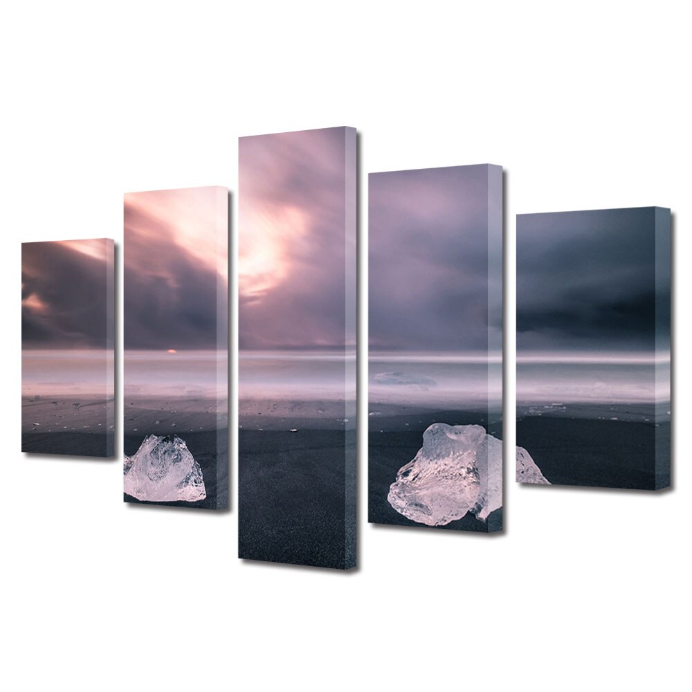 Set Tablouri Multicanvas, ArtDeco, O plaja misterioasa, Panza pe cadru de lemn, Decoratiuni Moderne pentru Casa, 5 piese, 70 x 125 cm