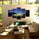 Set Tablouri Multicanvas, ArtDeco, Cer luminos in zare, Panza pe cadru de lemn, Decoratiuni Moderne pentru Casa, 5 piese, 60 x 100 cm