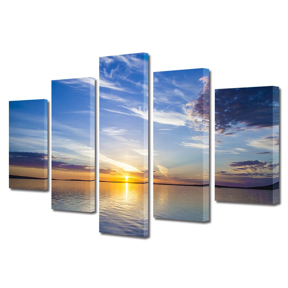 Set Tablouri Multicanvas, ArtDeco, Lumina blanda, Panza pe cadru de lemn, Decoratiuni Moderne pentru Casa, 5 piese, 80 x 150 cm