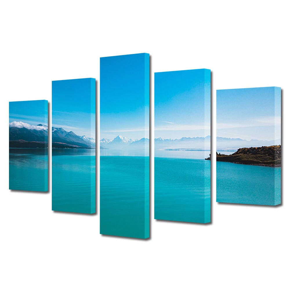 Set Tablouri Multicanvas, ArtDeco, Albastru intens, Panza pe cadru de lemn, Decoratiuni Moderne pentru Casa, 5 piese, 100 x 175 cm