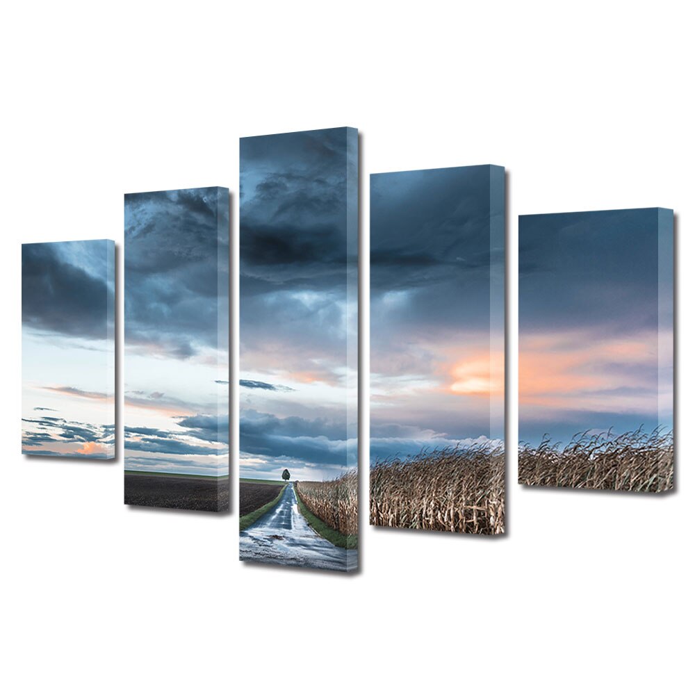 Set Tablouri Multicanvas, ArtDeco, Singur langa lanul de porumb, Panza pe cadru de lemn, Decoratiuni Moderne pentru Casa, 5 piese, 70 x 125 cm