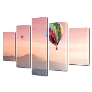 Set Tablouri Multicanvas, ArtDeco, Baloane cu aer cald la apus, Panza pe cadru de lemn, Decoratiuni Moderne pentru Casa, 5 piese, 110 x 200 cm Set Tablouri Multicanvas, ArtDeco, Baloane cu aer cald la apus, Panza pe cadru de lemn, Decoratiuni Moderne pentru Casa, 5 piese, 110 x 200 cm