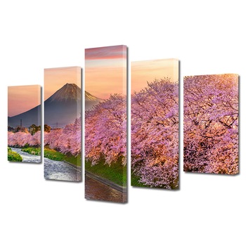 Set Tablouri Multicanvas, ArtDeco, Natura roz, Panza pe cadru de lemn, Decoratiuni Moderne pentru Casa, 5 piese, 70 x 125 cm Set Tablouri Multicanvas, ArtDeco, Natura roz, Panza pe cadru de lemn, Decoratiuni Moderne pentru Casa, 5 piese, 70 x 125 cm