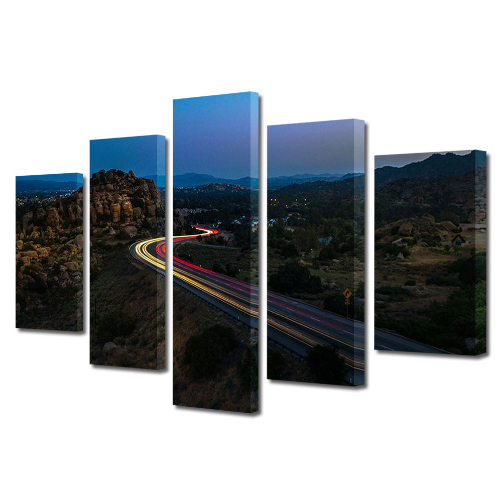 Set Tablouri Multicanvas, ArtDeco, Drum serpuit iluminat, Panza pe cadru de lemn, Decoratiuni Moderne pentru Casa, 5 piese, 70 x 125 cm