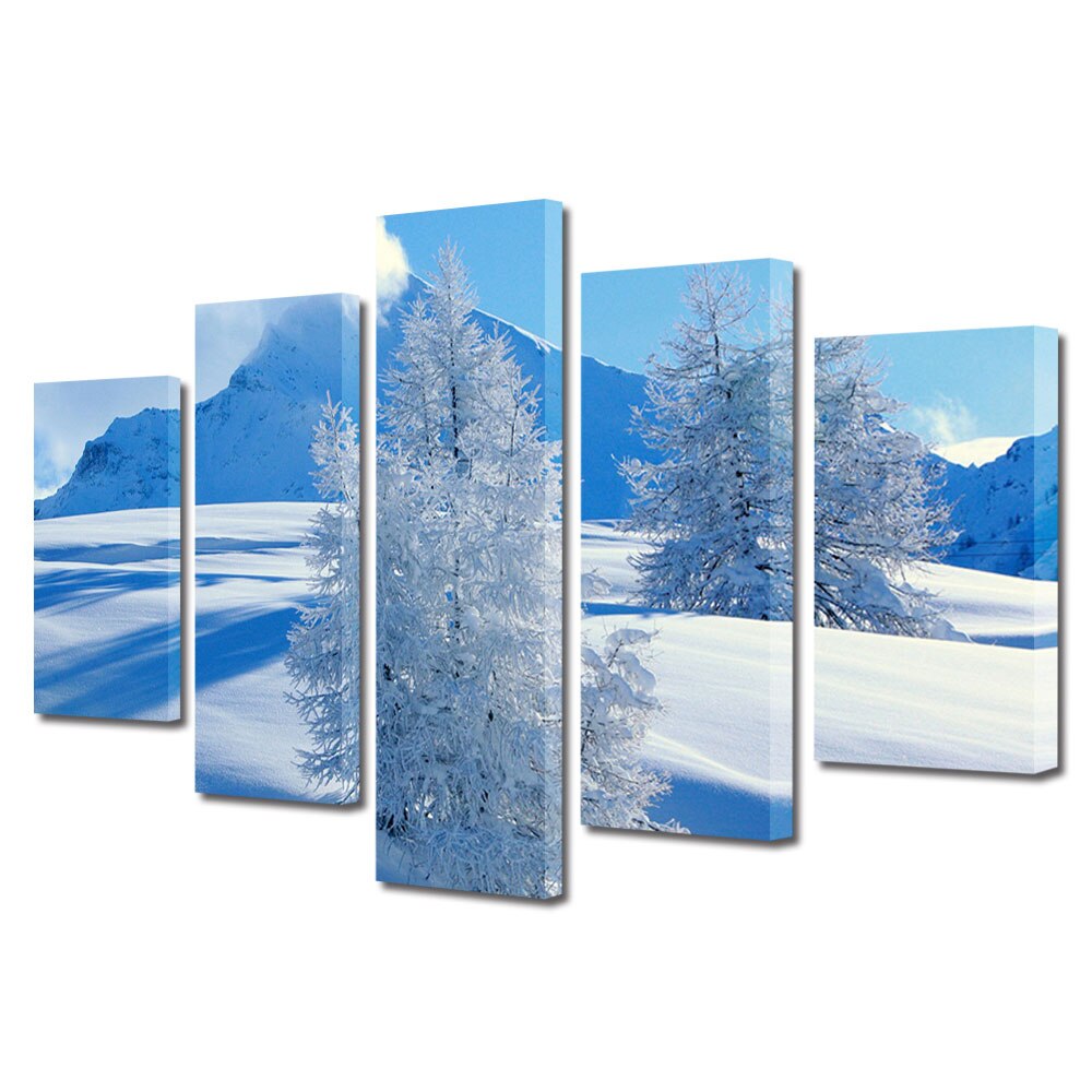 Set Tablouri Multicanvas, ArtDeco, Zapada la inaltime in lumina soarelui, Panza pe cadru de lemn, Decoratiuni Moderne pentru Casa, 5 piese, 110 x 200 cm