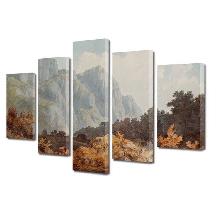 Set Tablouri Multicanvas, ArtDeco, Pictura de toamna la munte, Panza pe cadru de lemn, Decoratiuni Moderne pentru Casa, 5 piese, 60 x 100 cm