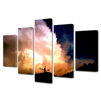 Set Tablouri Multicanvas, ArtDeco, Cer de foc, Panza pe cadru de lemn, Decoratiuni Moderne pentru Casa, 5 piese, 80 x 150 cm Set Tablouri Multicanvas, ArtDeco, Cer de foc, Panza pe cadru de lemn, Decoratiuni Moderne pentru Casa, 5 piese, 80 x 150 cm