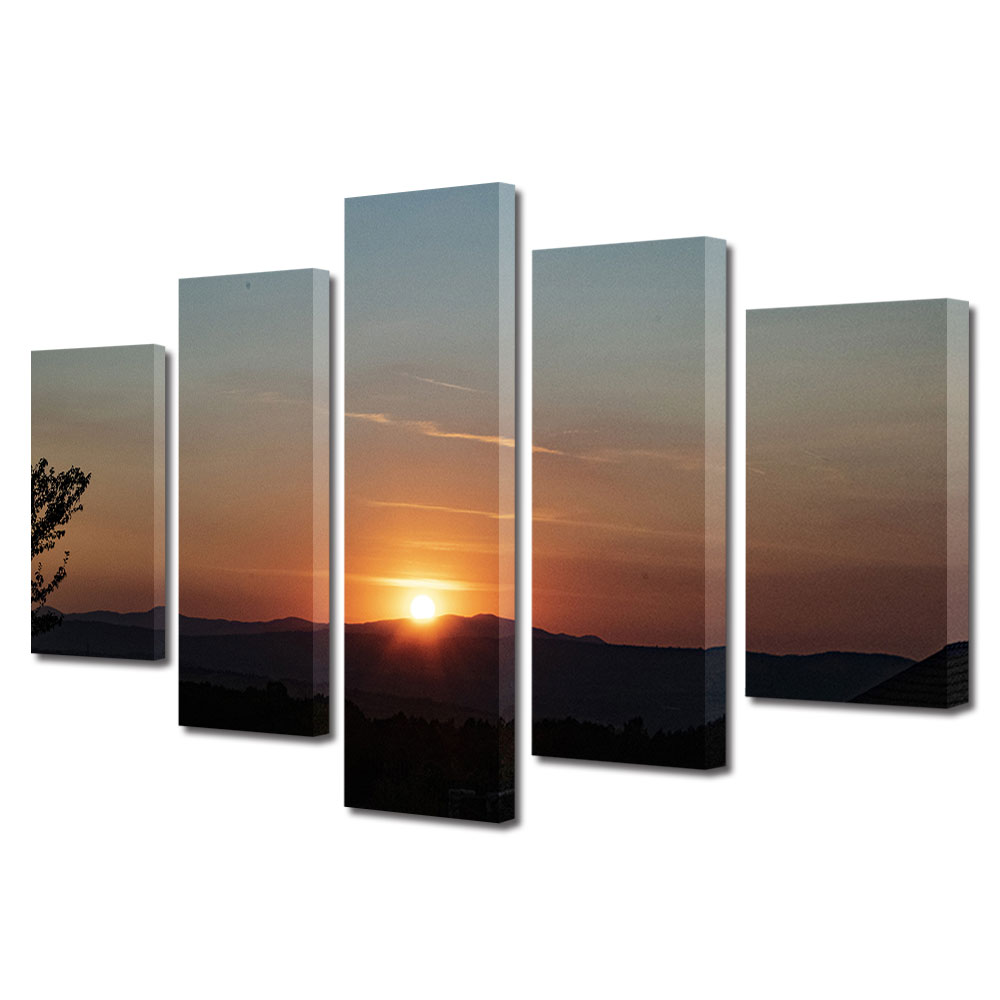 Set Tablouri Multicanvas, ArtDeco, Soare stralucitor, Panza pe cadru de lemn, Decoratiuni Moderne pentru Casa, 5 piese, 60 x 100 cm