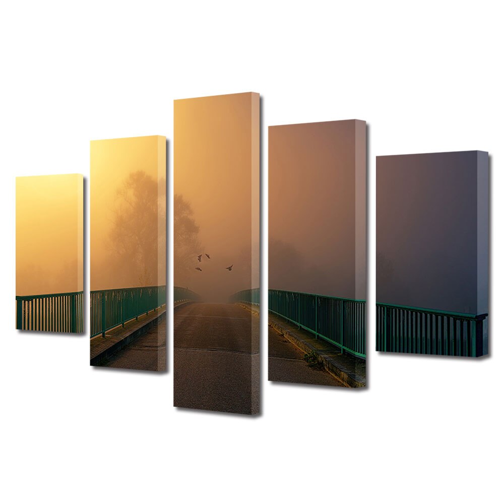 Set Tablouri Multicanvas, ArtDeco, Ceata pe pod, Panza pe cadru de lemn, Decoratiuni Moderne pentru Casa, 5 piese, 70 x 125 cm