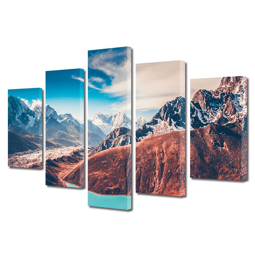 Set Tablouri Multicanvas, ArtDeco, Peisaj montan de vis, Panza pe cadru de lemn, Decoratiuni Moderne pentru Casa, 5 piese, 80 x 150 cm