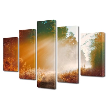 Set Tablouri Multicanvas, ArtDeco, Poteca de toamna in razele soarelui, Panza pe cadru de lemn, Decoratiuni Moderne pentru Casa, 5 piese, 100 x 175 cm Set Tablouri Multicanvas, ArtDeco, Poteca de toamna in razele soarelui, Panza pe cadru de lemn, Decoratiuni Moderne pentru Casa, 5 piese, 100 x 175 cm