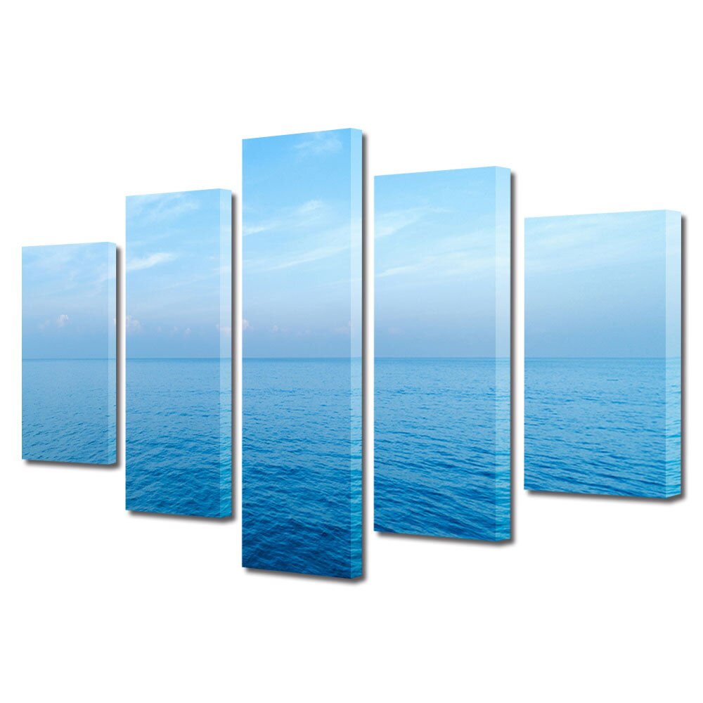 Set Tablouri Multicanvas, ArtDeco, Ocean albastru, Panza pe cadru de lemn, Decoratiuni Moderne pentru Casa, 5 piese, 100 x 175 cm