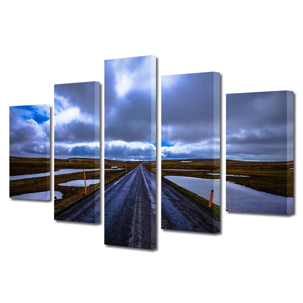 Set Tablouri Multicanvas, ArtDeco, Drum inghetat, Panza pe cadru de lemn, Decoratiuni Moderne pentru Casa, 5 piese, 60 x 100 cm