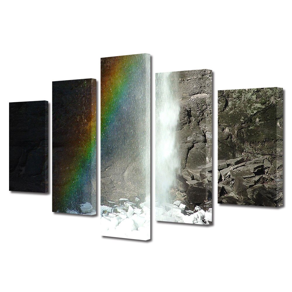 Set Tablouri Multicanvas, ArtDeco, Curcubeu pe stanci, Panza pe cadru de lemn, Decoratiuni Moderne pentru Casa, 5 piese, 70 x 125 cm