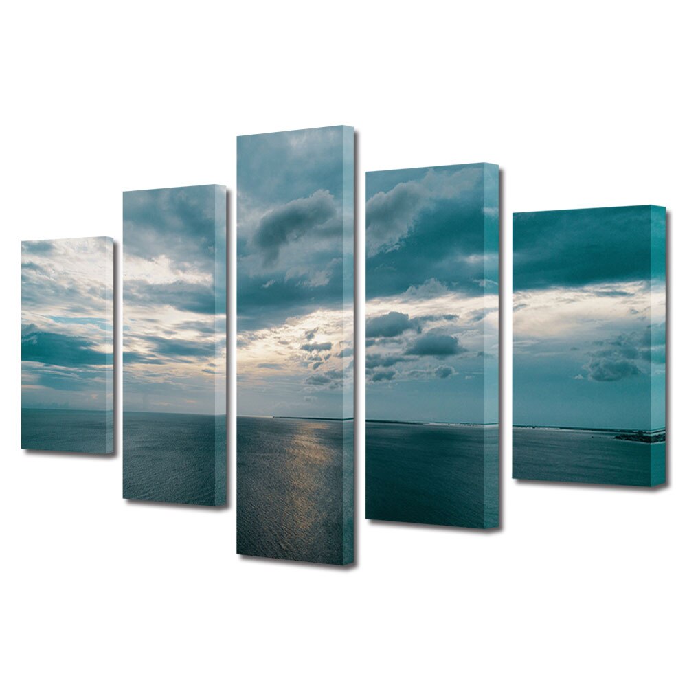 Set Tablouri Multicanvas, ArtDeco, Nori peste ocean, Panza pe cadru de lemn, Decoratiuni Moderne pentru Casa, 5 piese, 70 x 125 cm