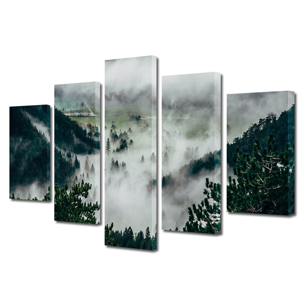 Set Tablouri Multicanvas, ArtDeco, Ceata deasa printre brazi, Panza pe cadru de lemn, Decoratiuni Moderne pentru Casa, 5 piese, 60 x 100 cm