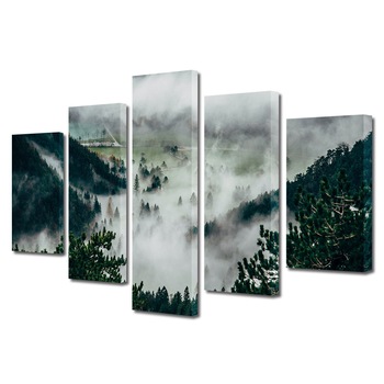 Set Tablouri Multicanvas, ArtDeco, Ceata deasa printre brazi, Panza pe cadru de lemn, Decoratiuni Moderne pentru Casa, 5 piese, 60 x 100 cm Set Tablouri Multicanvas, ArtDeco, Ceata deasa printre brazi, Panza pe cadru de lemn, Decoratiuni Moderne pentru Casa, 5 piese, 60 x 100 cm