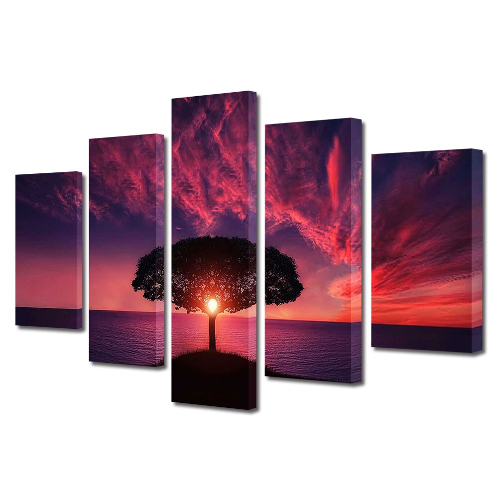 Set Tablouri Multicanvas, ArtDeco, Simetrie, Panza pe cadru de lemn, Decoratiuni Moderne pentru Casa, 5 piese, 60 x 100 cm