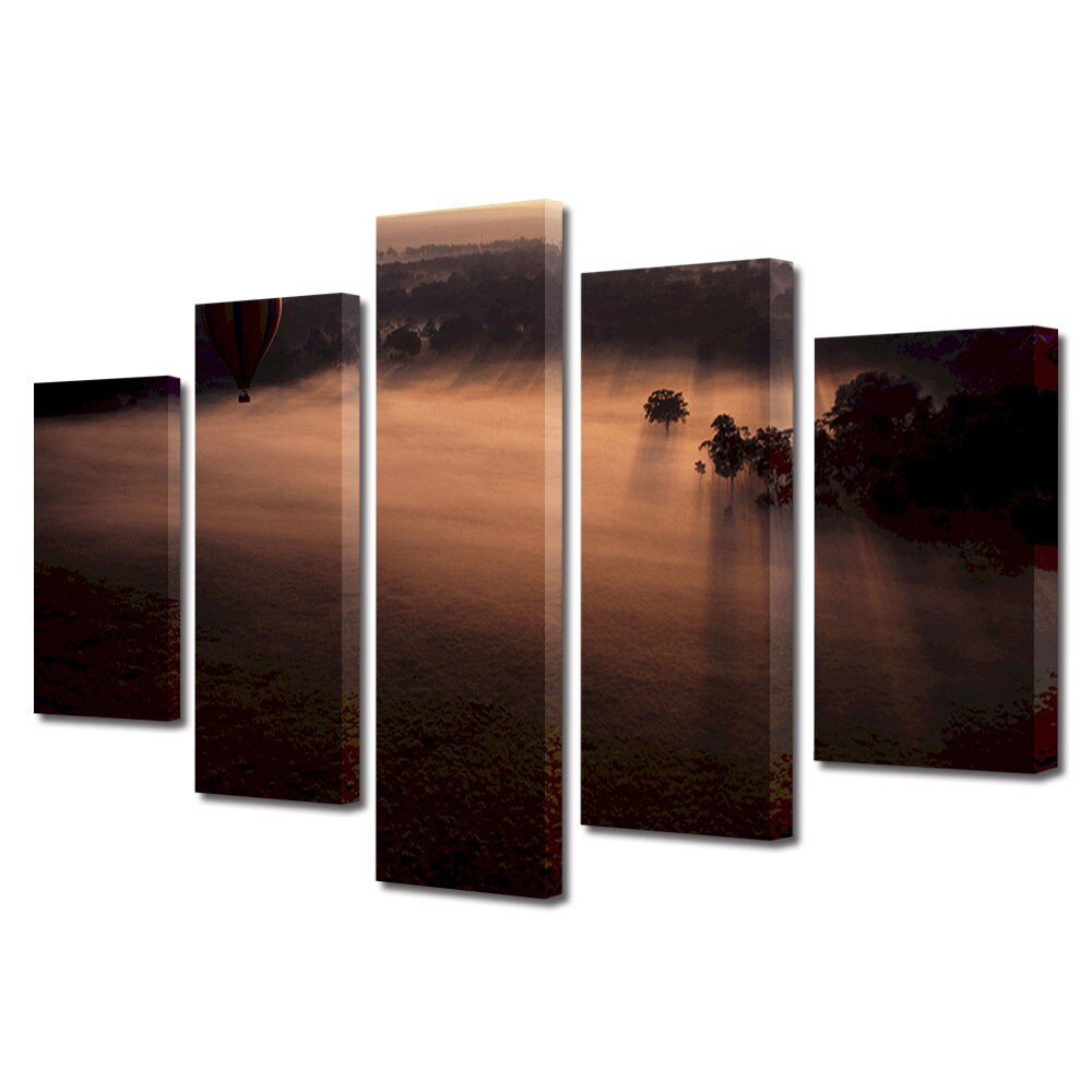 Set Tablouri Multicanvas, ArtDeco, Dimineata pe racoare, Panza pe cadru de lemn, Decoratiuni Moderne pentru Casa, 5 piese, 70 x 125 cm