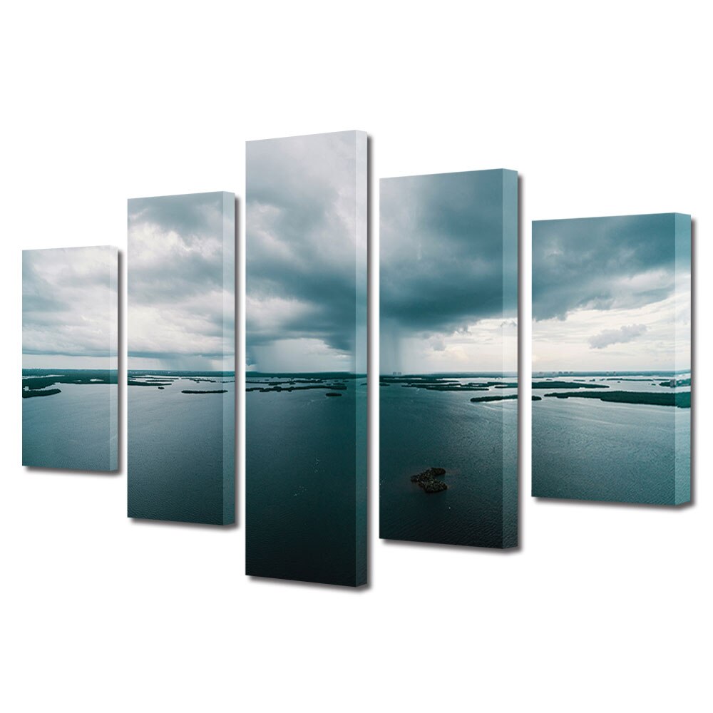 Set Tablouri Multicanvas, ArtDeco, Pustiul din larg, Panza pe cadru de lemn, Decoratiuni Moderne pentru Casa, 5 piese, 60 x 100 cm