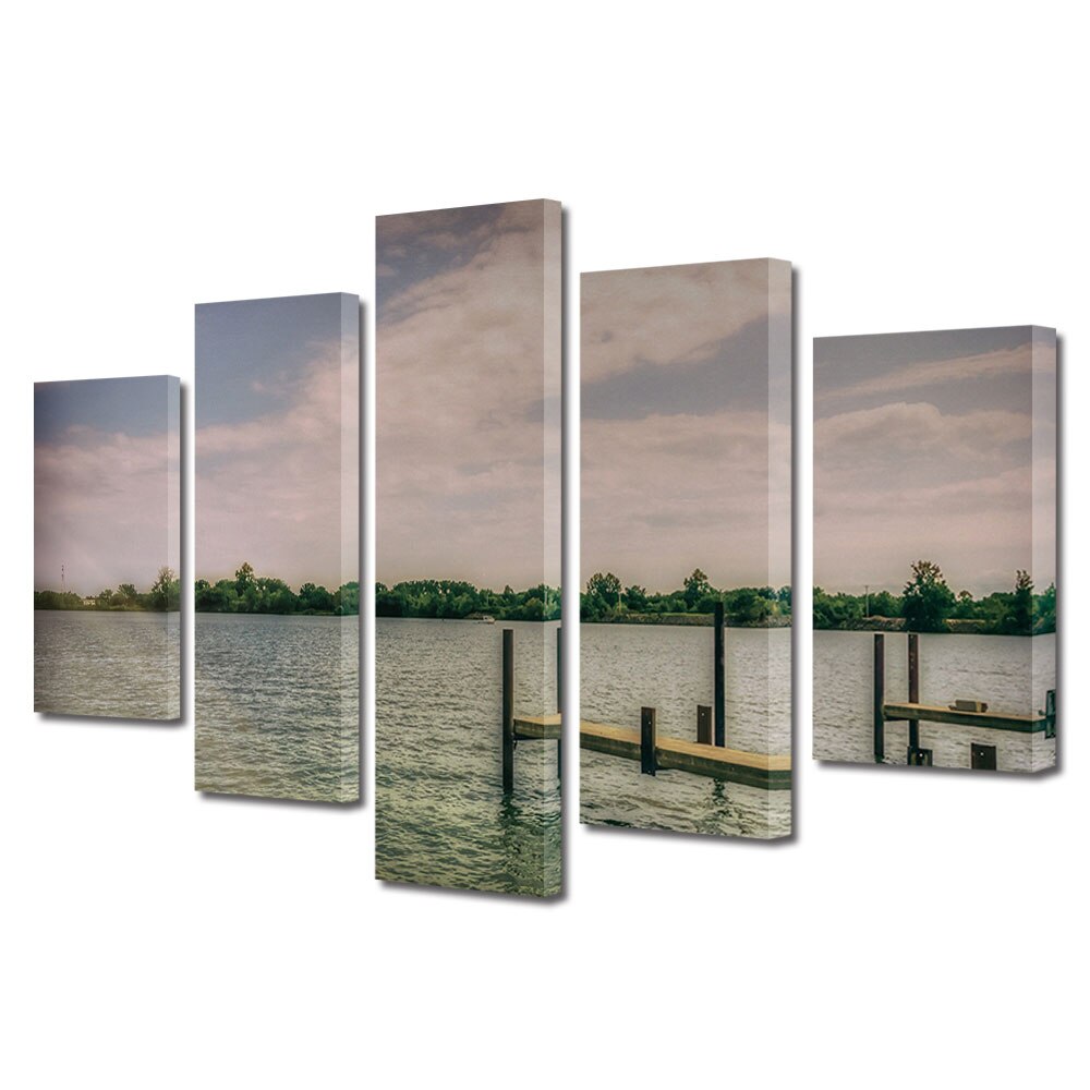 Set Tablouri Multicanvas, ArtDeco, Ponton, Panza pe cadru de lemn, Decoratiuni Moderne pentru Casa, 5 piese, 70 x 125 cm