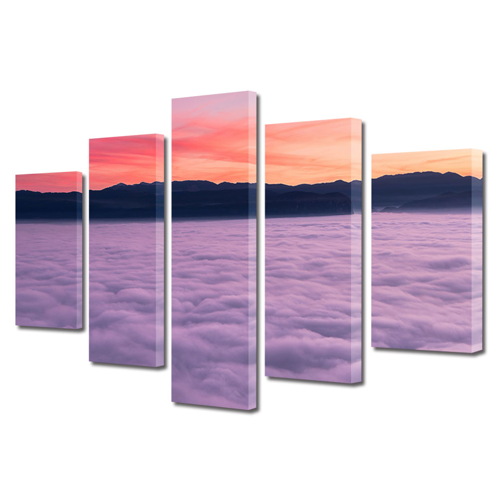 Set Tablouri Multicanvas, ArtDeco, Lumea de peste nori, Panza pe cadru de lemn, Decoratiuni Moderne pentru Casa, 5 piese, 60 x 100 cm