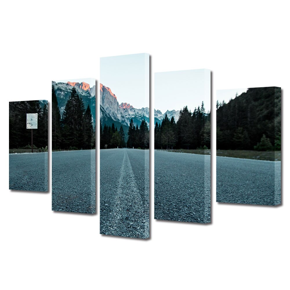 Set Tablouri Multicanvas, ArtDeco, Sosea montana, Panza pe cadru de lemn, Decoratiuni Moderne pentru Casa, 5 piese, 70 x 125 cm