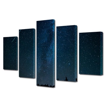 Set Tablouri Multicanvas, ArtDeco, Stele adunate, Panza pe cadru de lemn, Decoratiuni Moderne pentru Casa, 5 piese, 70 x 125 cm Set Tablouri Multicanvas, ArtDeco, Stele adunate, Panza pe cadru de lemn, Decoratiuni Moderne pentru Casa, 5 piese, 70 x 125 cm