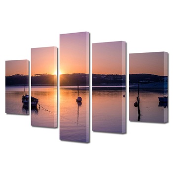 Set Tablouri Multicanvas, ArtDeco, Barca pentru pescuit la apus, Panza pe cadru de lemn, Decoratiuni Moderne pentru Casa, 5 piese, 110 x 200 cm Set Tablouri Multicanvas, ArtDeco, Barca pentru pescuit la apus, Panza pe cadru de lemn, Decoratiuni Moderne pentru Casa, 5 piese, 110 x 200 cm