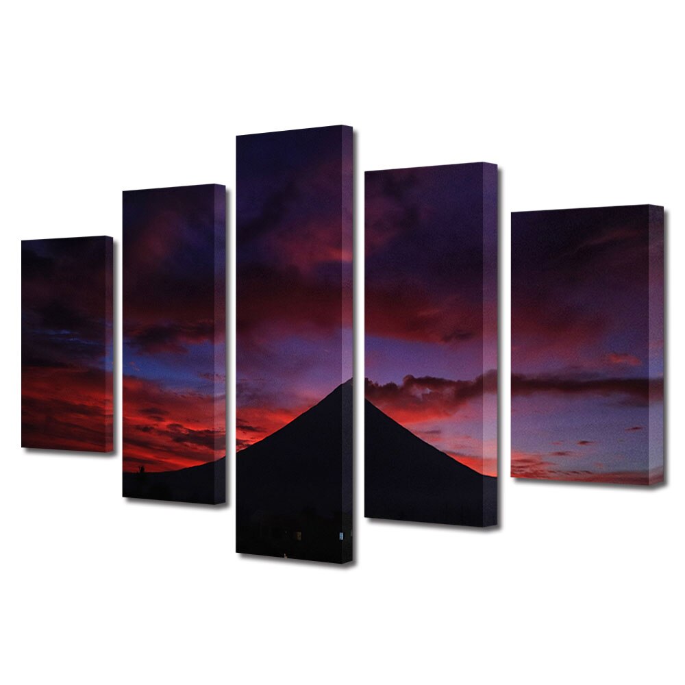 Set Tablouri Multicanvas, ArtDeco, Cer rosiatic, Panza pe cadru de lemn, Decoratiuni Moderne pentru Casa, 5 piese, 70 x 125 cm