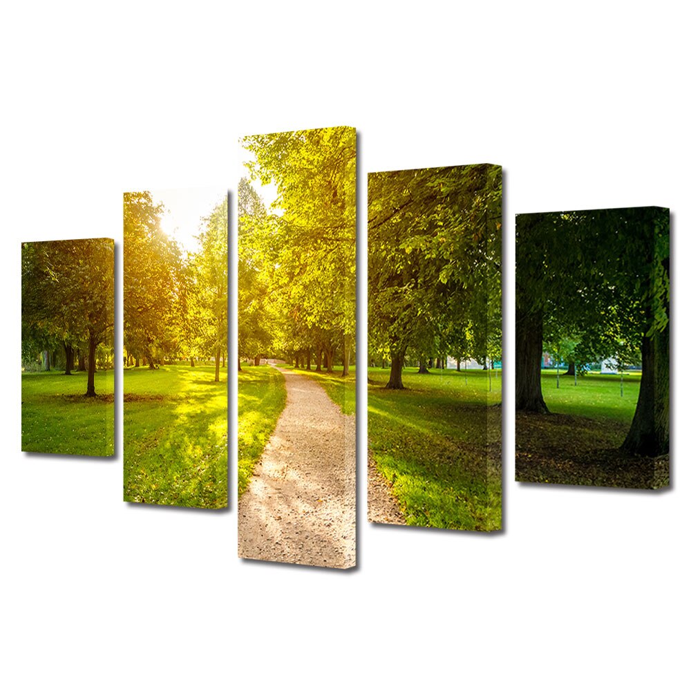 Set Tablouri Multicanvas, ArtDeco, Poteca printre copaci, Panza pe cadru de lemn, Decoratiuni Moderne pentru Casa, 5 piese, 70 x 125 cm