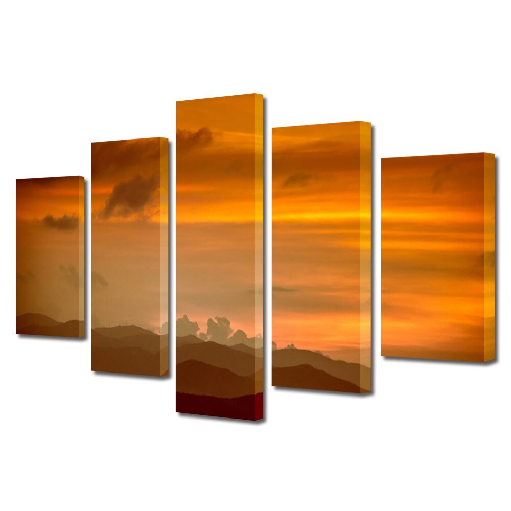 Set Tablouri Multicanvas, ArtDeco, Peisaj de foc, Panza pe cadru de lemn, Decoratiuni Moderne pentru Casa, 5 piese, 70 x 125 cm