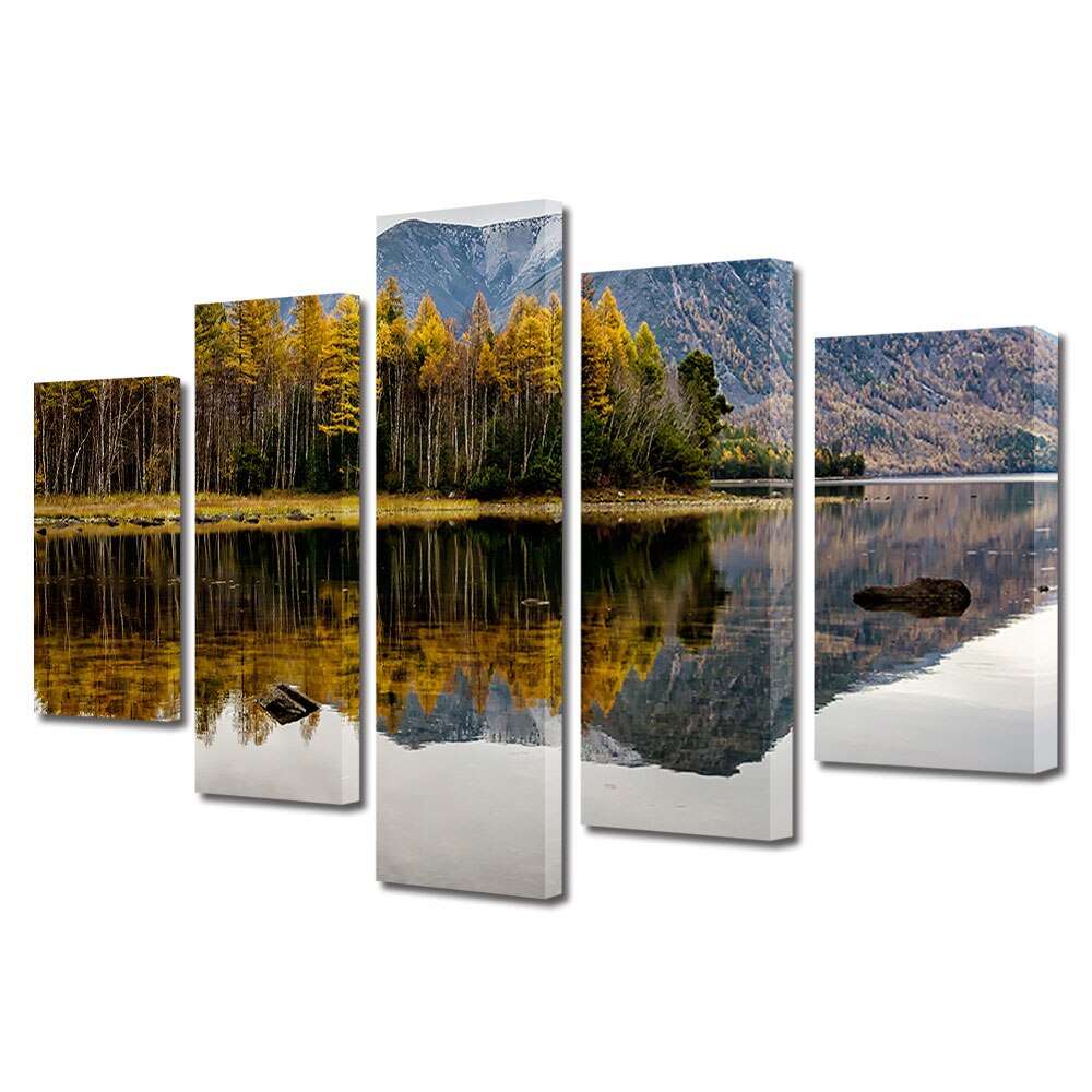 Set Tablouri Multicanvas, ArtDeco, Priveliste oglindita, Panza pe cadru de lemn, Decoratiuni Moderne pentru Casa, 5 piese, 60 x 100 cm