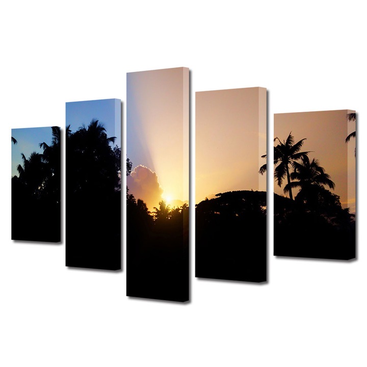 Set Tablouri Multicanvas, ArtDeco, Lumini de dimineata, Panza pe cadru de lemn, Decoratiuni Moderne pentru Casa, 5 piese, 80 x 150 cm