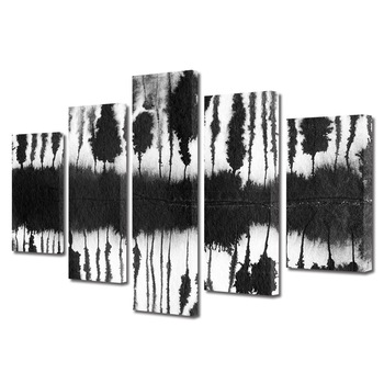 Set Tablouri Multicanvas, ArtDeco, Copaci in alb si negru reflectati, Panza pe cadru de lemn, Decoratiuni Moderne pentru Casa, 5 piese, 100 x 175 cm Set Tablouri Multicanvas, ArtDeco, Copaci in alb si negru reflectati, Panza pe cadru de lemn, Decoratiuni Moderne pentru Casa, 5 piese, 100 x 175 cm
