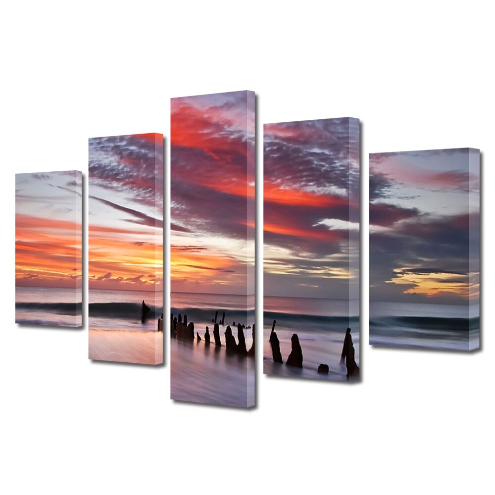 Set Tablouri Multicanvas, ArtDeco, Nori rosiatici reflectati, Panza pe cadru de lemn, Decoratiuni Moderne pentru Casa, 5 piese, 60 x 100 cm