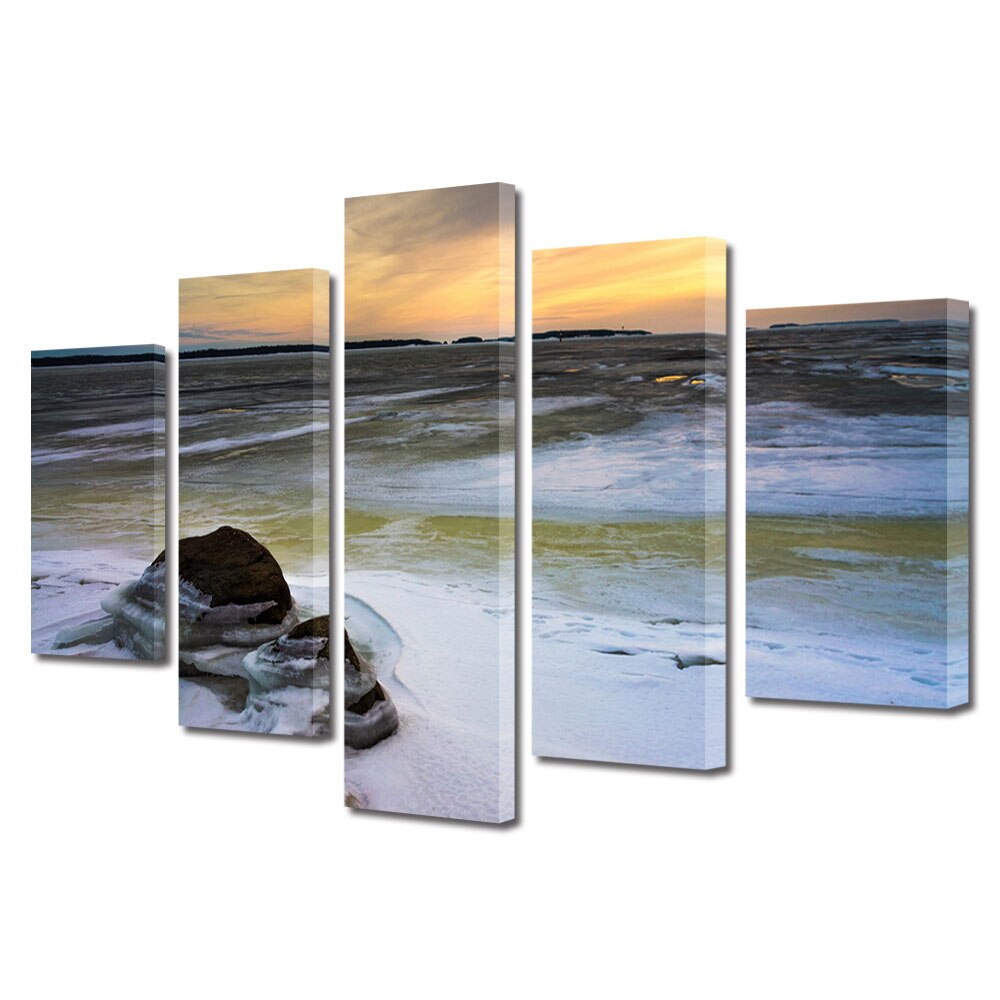 Set Tablouri Multicanvas, ArtDeco, Natura inghetata, Panza pe cadru de lemn, Decoratiuni Moderne pentru Casa, 5 piese, 60 x 100 cm