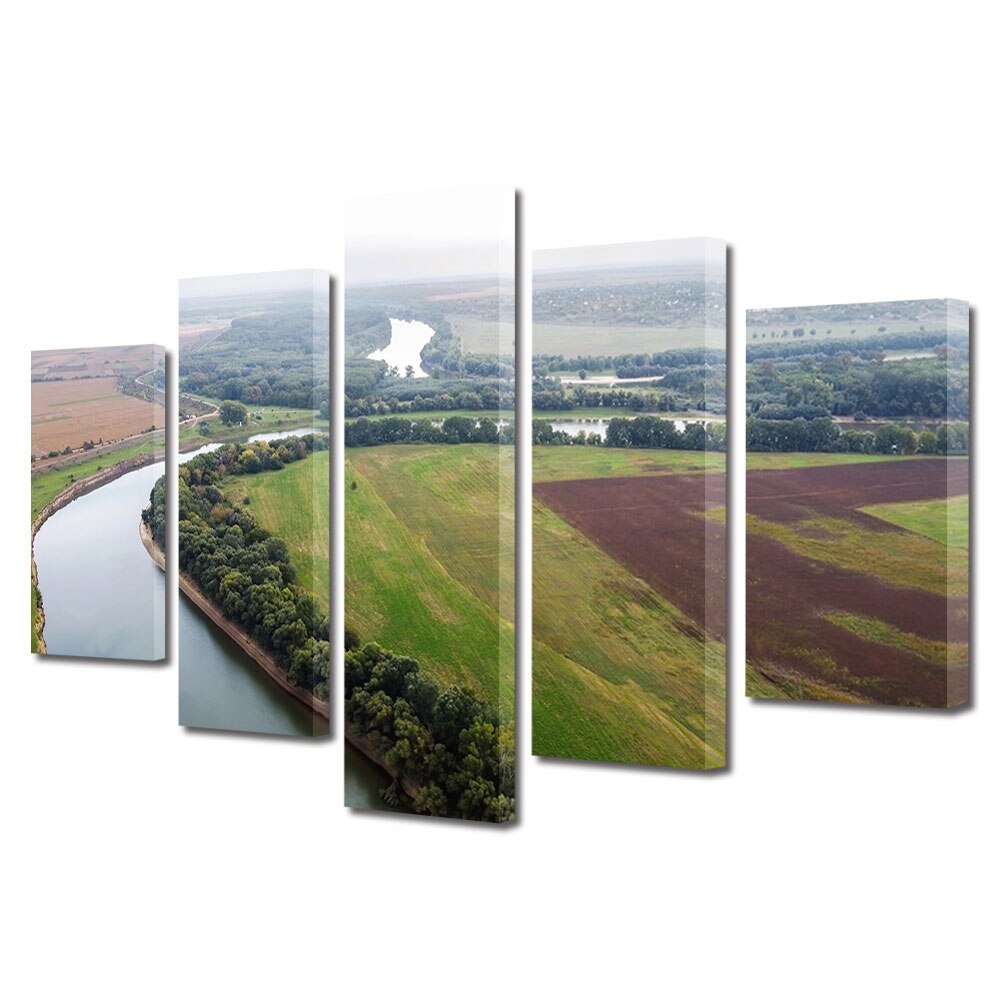Set Tablouri Multicanvas, ArtDeco, Camp traversat de apa, Panza pe cadru de lemn, Decoratiuni Moderne pentru Casa, 5 piese, 120 x 225 cm