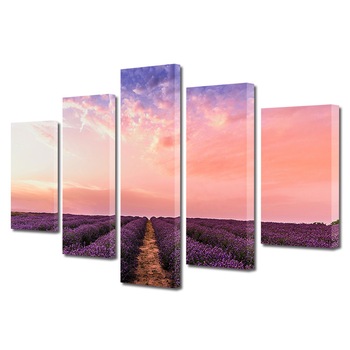 Set Tablouri Multicanvas, ArtDeco, Lavanda sub cerul primavaratic, Panza pe cadru de lemn, Decoratiuni Moderne pentru Casa, 5 piese, 110 x 200 cm Set Tablouri Multicanvas, ArtDeco, Lavanda sub cerul primavaratic, Panza pe cadru de lemn, Decoratiuni Moderne pentru Casa, 5 piese, 110 x 200 cm