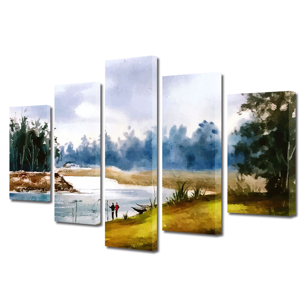 Set Tablouri Multicanvas, ArtDeco, Lac pictat in natura, Panza pe cadru de lemn, Decoratiuni Moderne pentru Casa, 5 piese, 110 x 200 cm