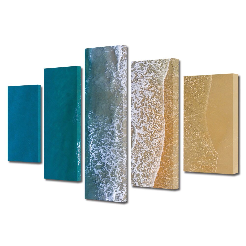 Set Tablouri Multicanvas, ArtDeco, Valurile intalnesc tarmul, Panza pe cadru de lemn, Decoratiuni Moderne pentru Casa, 5 piese, 60 x 100 cm